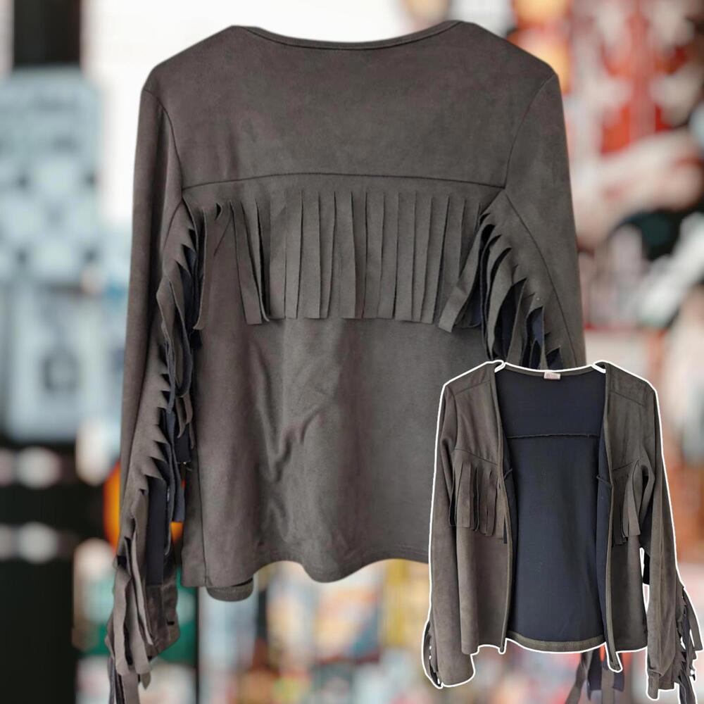 Gypsy Rose Handmade Faux Suede Fringe Jacket Women's Bohemian Olive Brown S/M